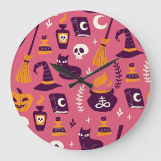 Hand-drawn Halloween, spooky seamless pattern. Large Clock