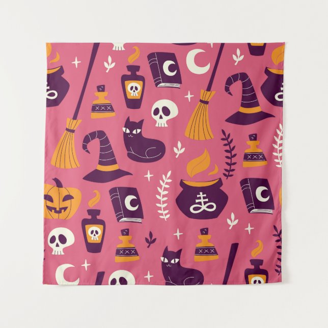 Hand-drawn Halloween, spooky seamless pattern. Tapestry (Front)