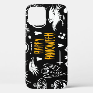 Hand-drawn Halloween symbols, vintage collection. iPhone 12 Case