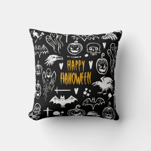Hand-drawn Halloween symbols, vintage collection. Cushion