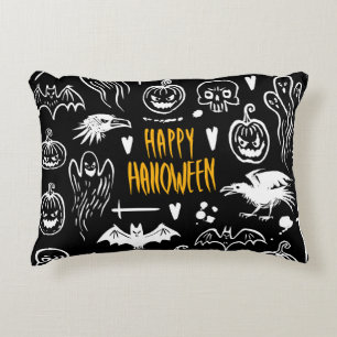 Hand-drawn Halloween symbols, vintage collection. Decorative Cushion