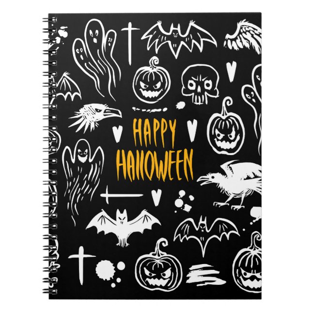 Hand-drawn Halloween symbols, vintage collection. Notebook (Front)