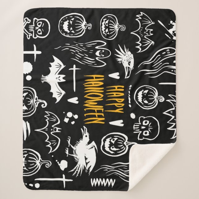 Hand-drawn Halloween symbols, vintage collection. Sherpa Blanket (Front)