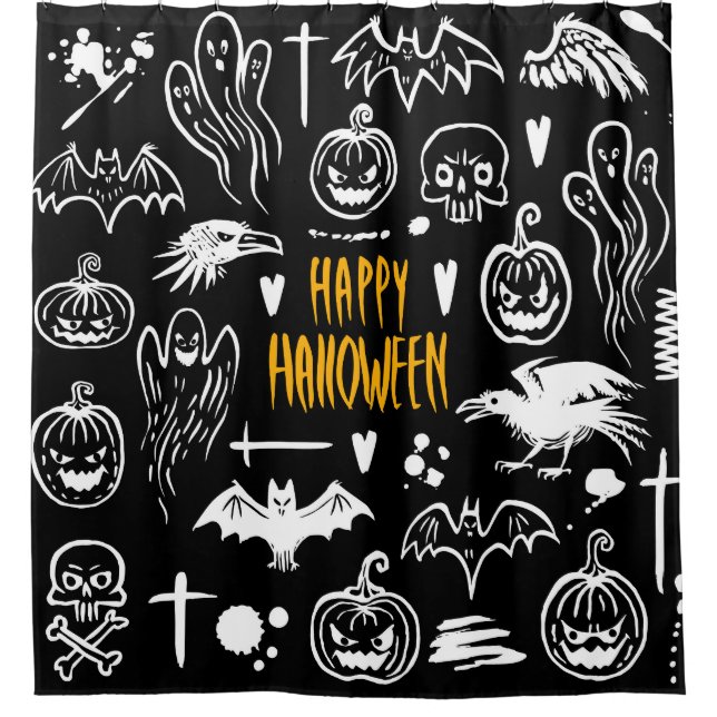 Hand-drawn Halloween symbols, vintage collection. Shower Curtain (Front)