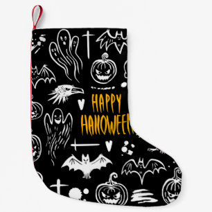Hand-drawn Halloween symbols, vintage collection. Small Christmas Stocking
