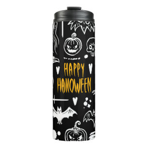 Hand-drawn Halloween symbols, vintage collection. Thermal Tumbler