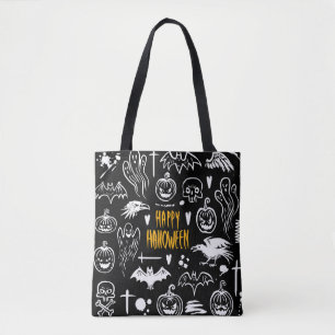 Hand-drawn Halloween symbols, vintage collection. Tote Bag