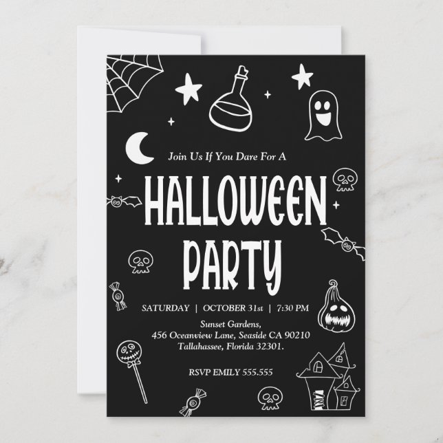 Hand-Drawn Halloween Vibes Party Invitation (Front)