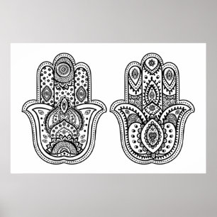 Hand Drawn Hamsa With Ornaments 2 Poster