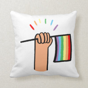Hand Drawn Hand Waving a Rainbow Flag Cushion
