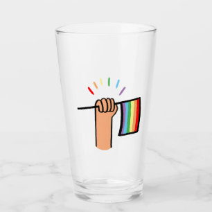Hand Drawn Hand Waving a Rainbow Flag Glass