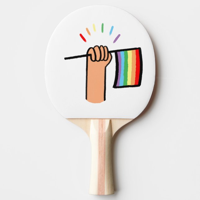 Hand Drawn Hand Waving a Rainbow Flag Ping Pong Paddle (Front)
