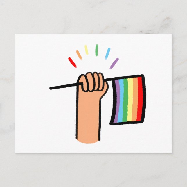 Hand Drawn Hand Waving a Rainbow Flag Postcard (Front)