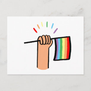 Hand Drawn Hand Waving a Rainbow Flag Postcard