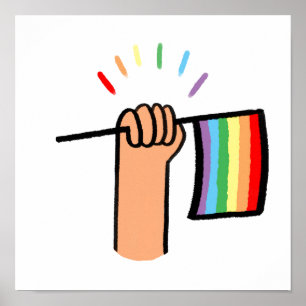 Hand Drawn Hand Waving a Rainbow Flag Poster