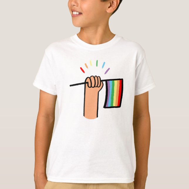 Hand Drawn Hand Waving a Rainbow Flag T-Shirt (Front)