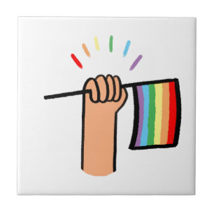Hand Drawn Hand Waving a Rainbow Flag Tile