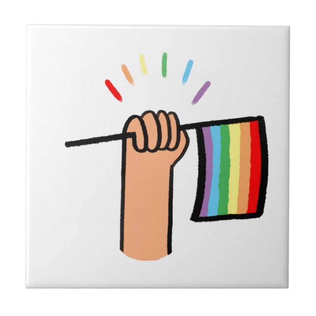 Hand Drawn Hand Waving a Rainbow Flag Tile (Front)