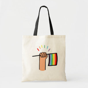 Hand Drawn Hand Waving a Rainbow Flag Tote Bag