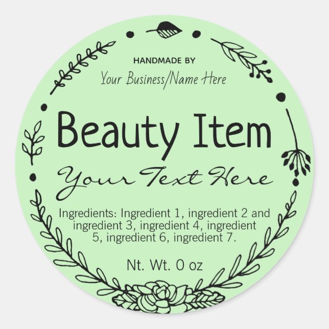Hand Drawn Handmade Beauty Skin Care Business Classic Round Sticker (Front)
