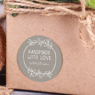 Hand Drawn Handmade With Love Personalised Classic Round Sticker