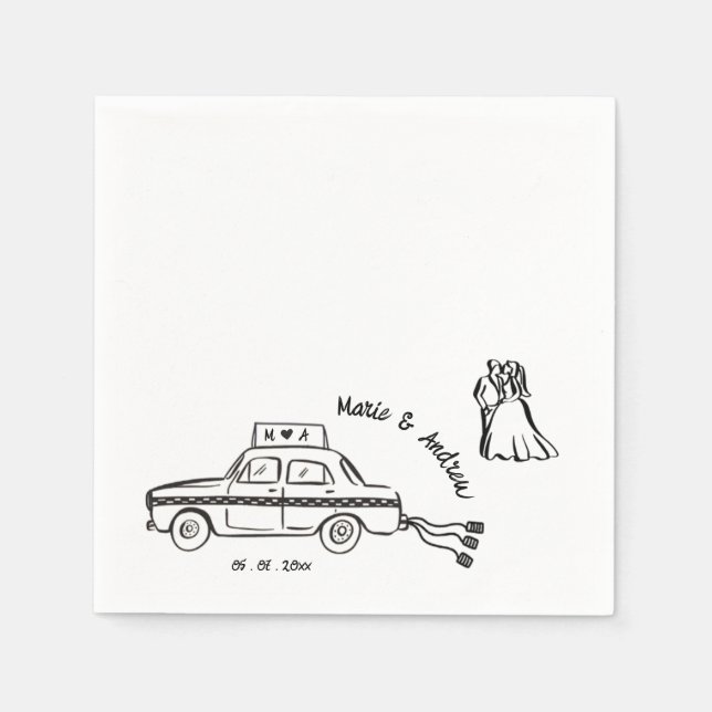 Hand Drawn Handwriting Vintage Taxi Wedding Napkin (Front)