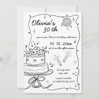 Hand Drawn Handwritten Scribble Birthday Invitation