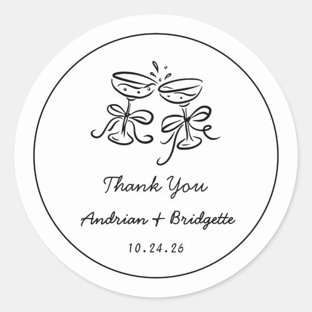 Hand Drawn Handwritten Wedding Round Sticker (Front)