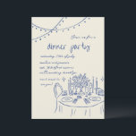 Hand drawn & Handwritten whimsical Dinner wedding Invitation<br><div class="desc">Blue Hand Drawn Dinner Party Invitation Template,  Quirky Illustration Invite for Dinner Party,  Whimsical Handwritten font.</div>