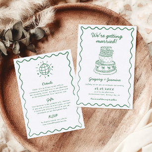 Hand Drawn Handwritten Whimsical Green Wedding Invitation