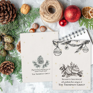 Hand Drawn Hanging Ornaments Botanical Corporate Holiday Card