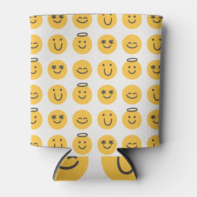Hand Drawn Happy Emoji Pattern Can Cooler (Front)