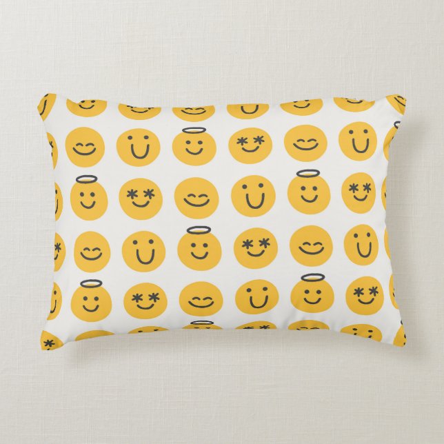 Hand Drawn Happy Emoji Pattern Decorative Cushion (Front)