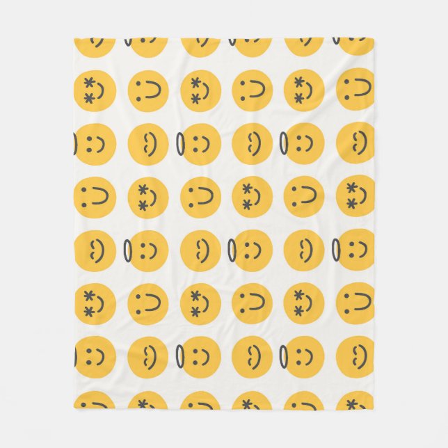 Hand Drawn Happy Emoji Pattern Fleece Blanket (Front)