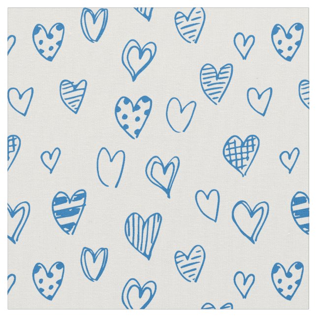 Hand drawn heart (blue) fabric (Close Up)