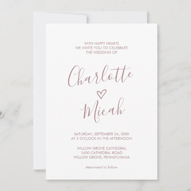 Hand Drawn Heart | Blush Pink The Wedding Of Invitation (Front)