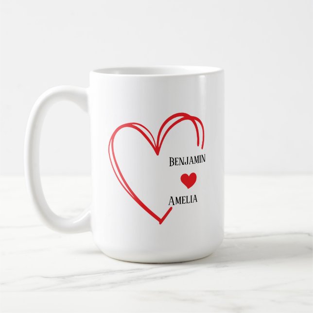 hand drawn heart couple Valentine’s Day mugs (Left)