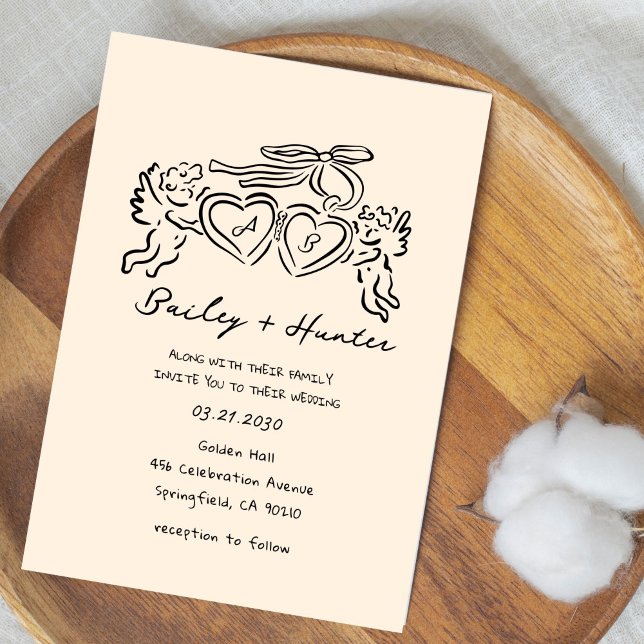 hand drawn heart couple Whimsical Wedding Invitation (Creator Uploaded)