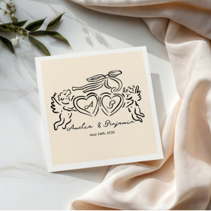 hand drawn heart couple whimsical wedding napkin