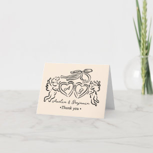 hand drawn heart couple whimsical wedding thank you card