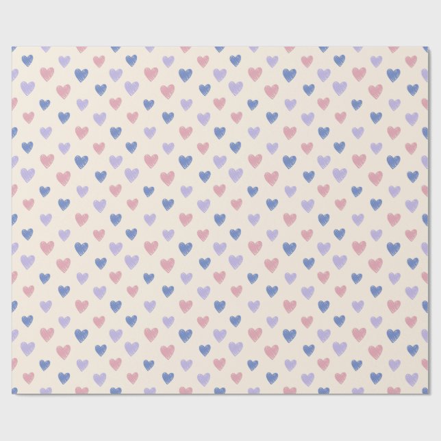 Hand Drawn Heart Doodle Pattern Wrapping Paper (Flat)