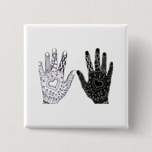 Hand Drawn Heart Doodled Hands 15 Cm Square Badge