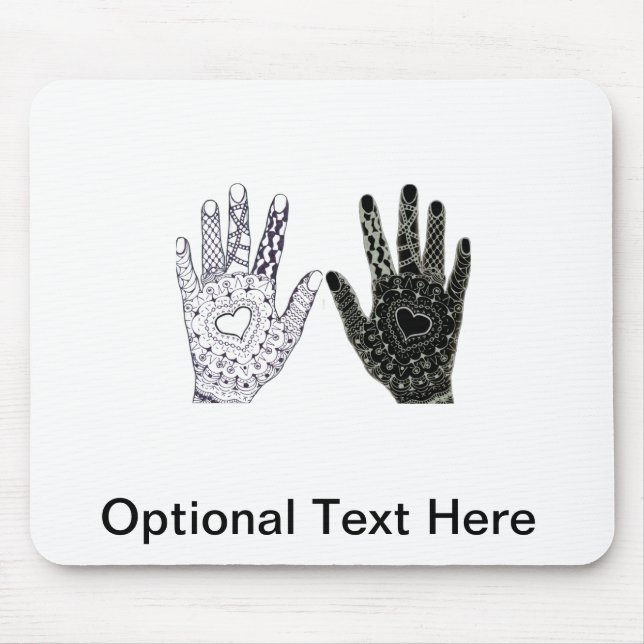 Hand Drawn Heart Doodled Hands Mouse Mat (Front)