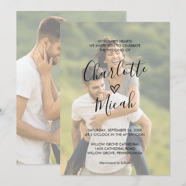 Hand Drawn Heart | Faded Photo The Wedding Of Invitation (Front/Back)