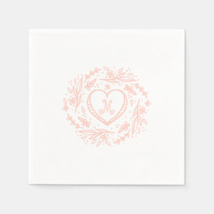Hand-drawn Heart & Floral Wreath Custom Monogram Napkin