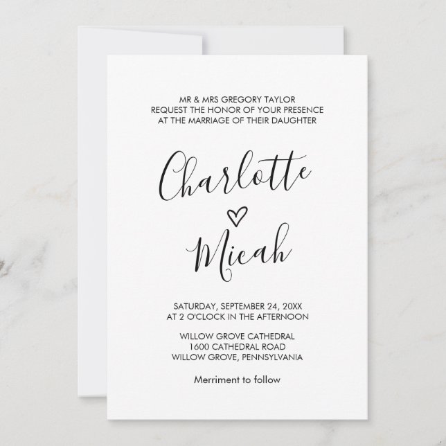 Hand Drawn Heart Formal Wedding Invitation (Front)