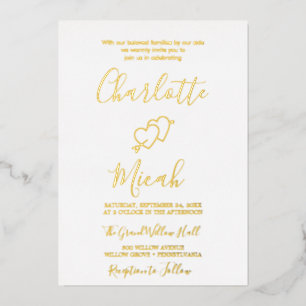 Hand-Drawn Heart   Gold Foil Wedding Invitation