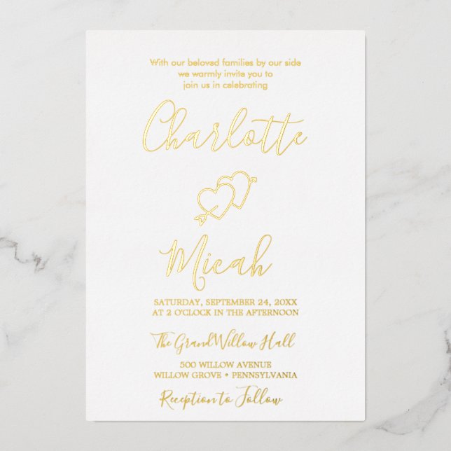 Hand-Drawn Heart | Gold Foil Wedding Invitation (Front)