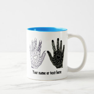 Hand Drawn Heart Hands Two-Tone Coffee Mug