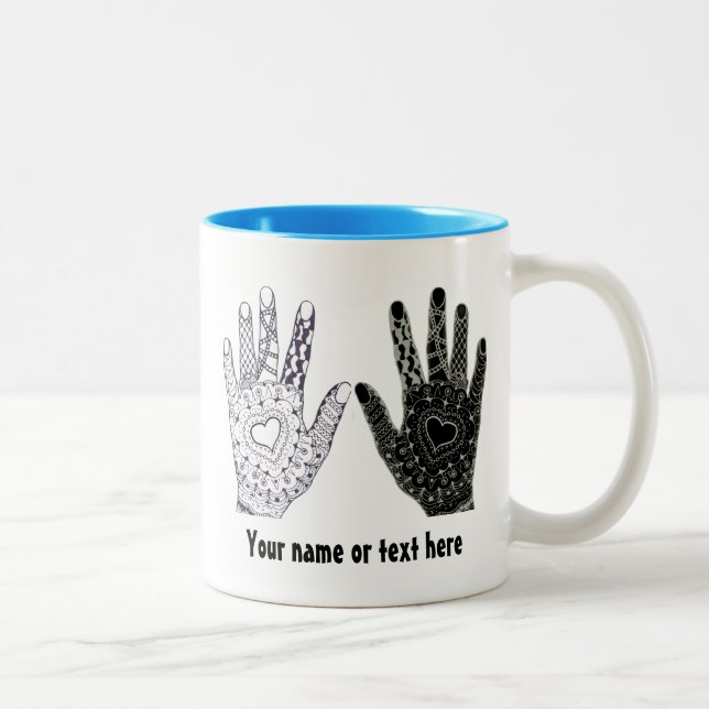 Hand Drawn Heart Hands Two-Tone Coffee Mug (Right)